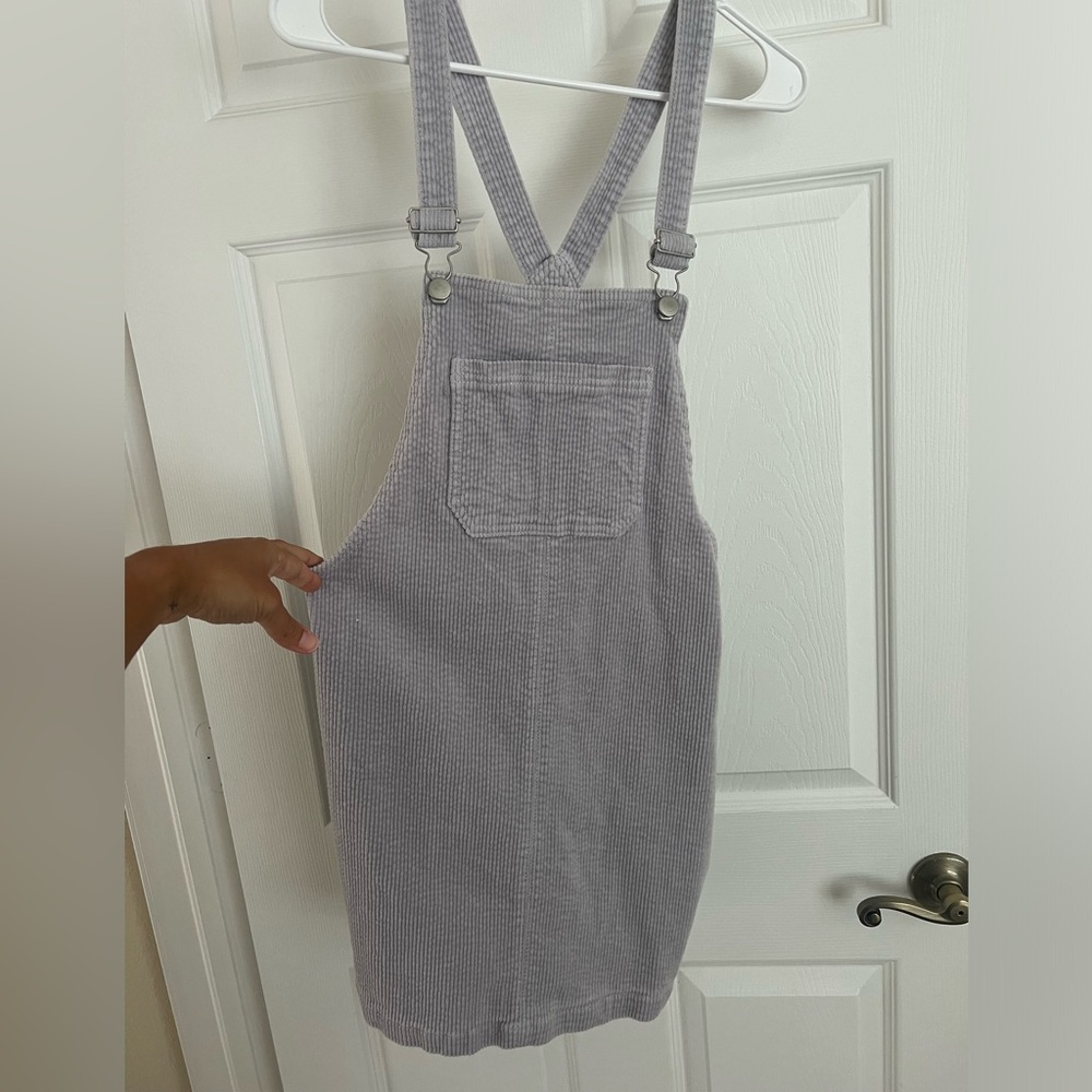 Purple overall skirt outfit